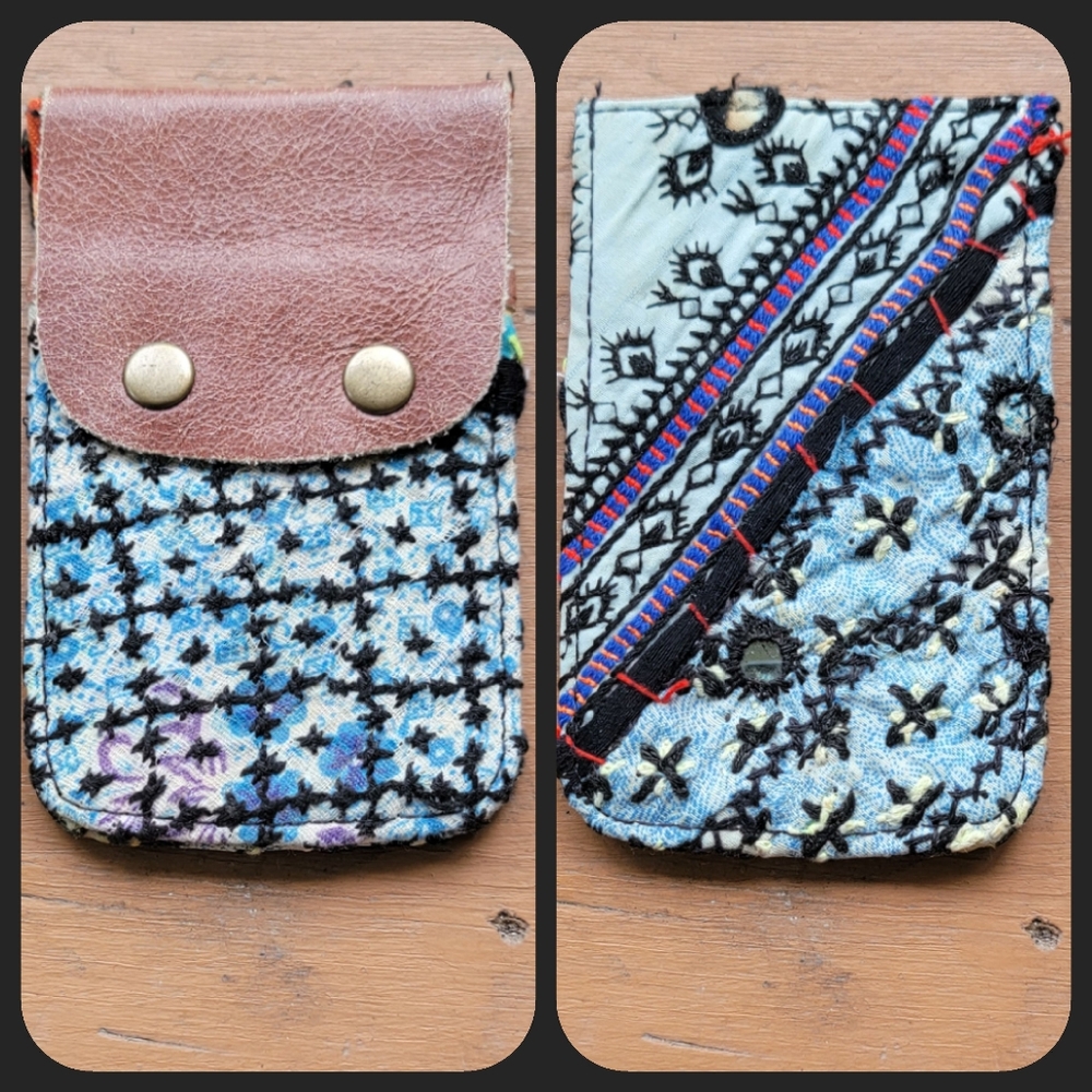 🍄🪬 Free People Boho Embroidered Repurposed vtg banjara hippie Wallet card case